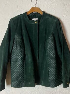 Forest Green Quilted Suede Leather Jacket